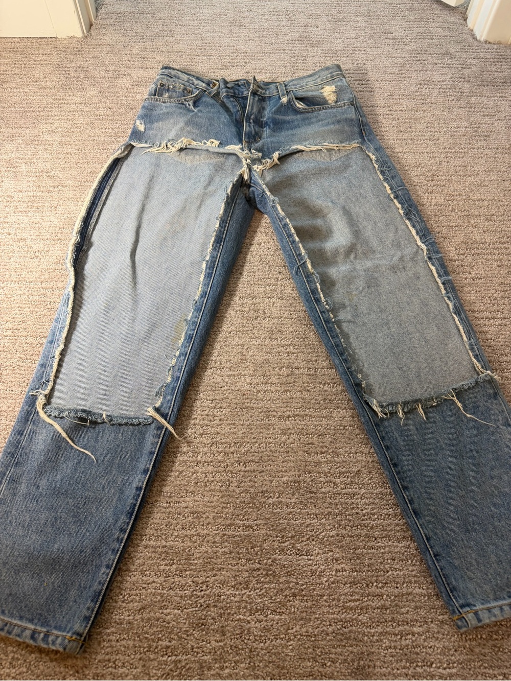 Light Blue Distressed Straight-Leg Women's Jeans